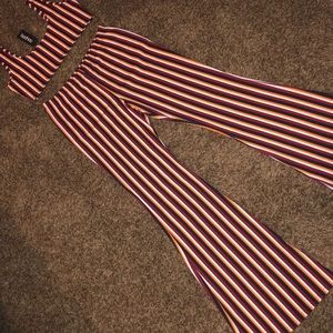 Boohoo Striped Crop Top and Flare Pant Set